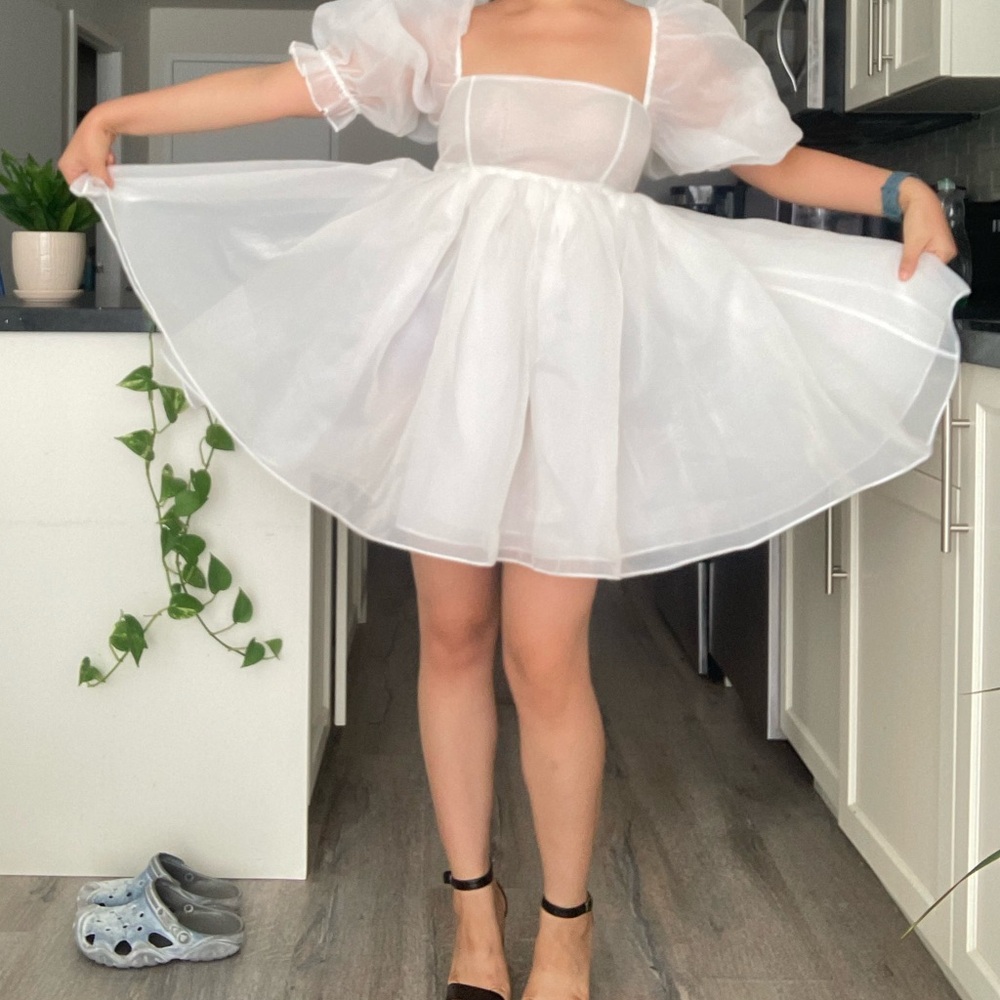 Selkie White Puff Sleeve Mini Dress